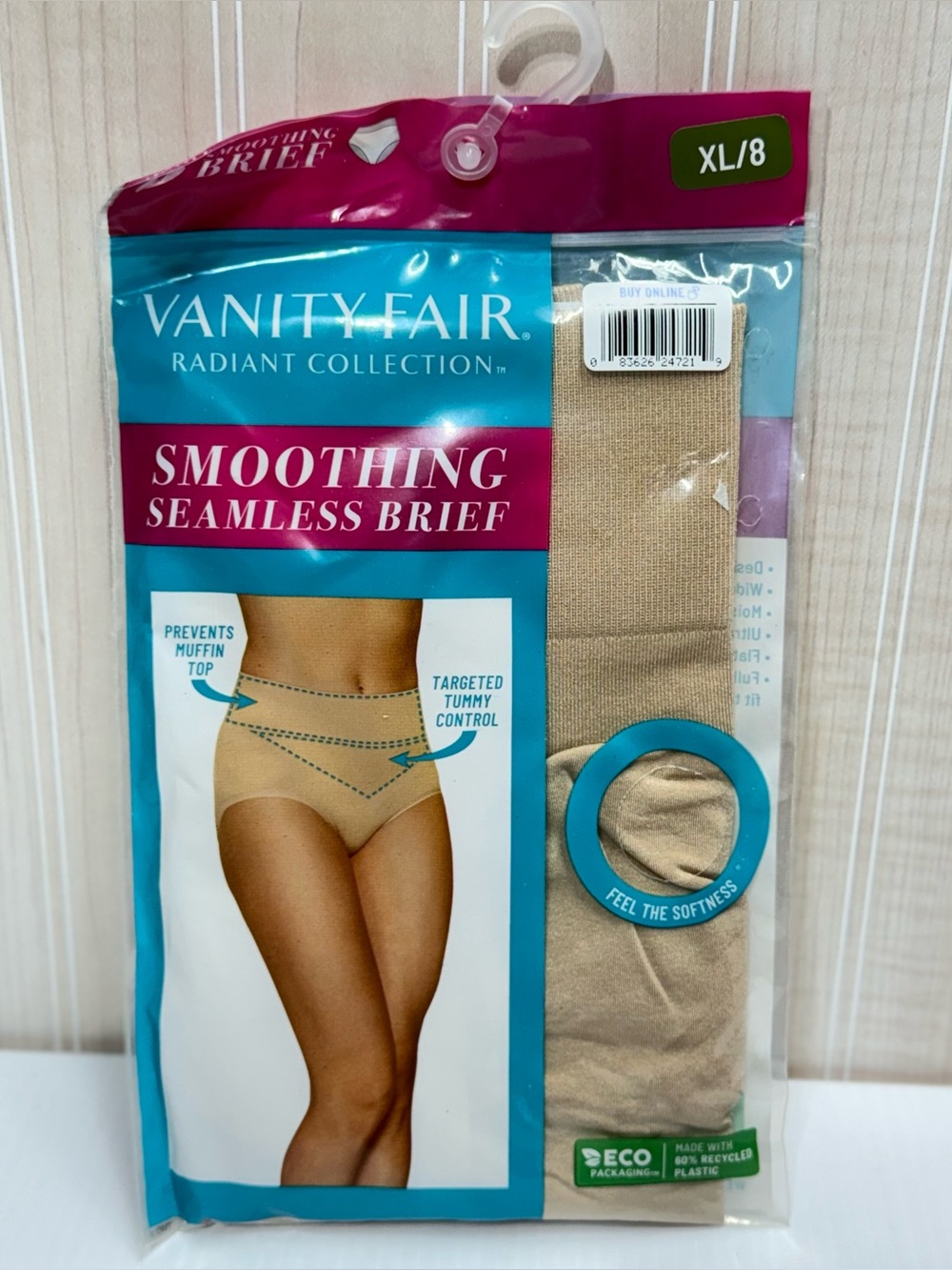 Vanity Fair Smoothing Seamless Brief in Nude and Teal Packaging